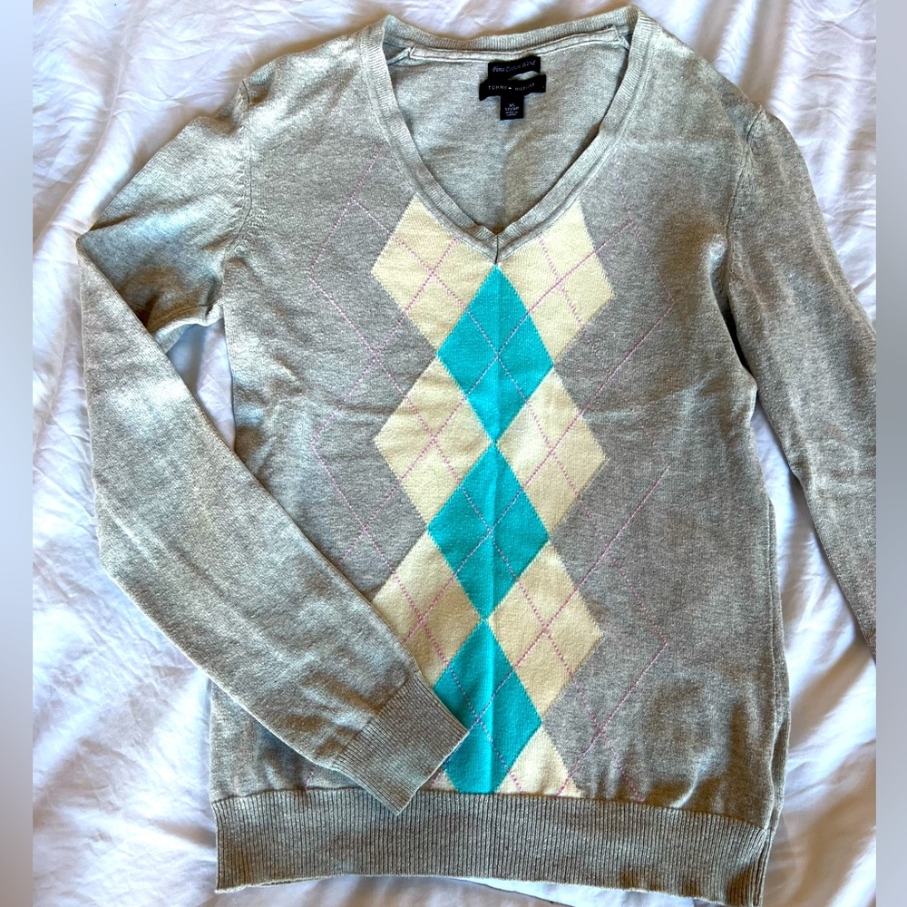 Tommy Hilfiger Grey XS Petite grey argyle sweater